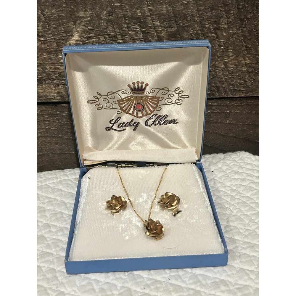 Vintage Costume Matching Necklace, Earring Set Rose